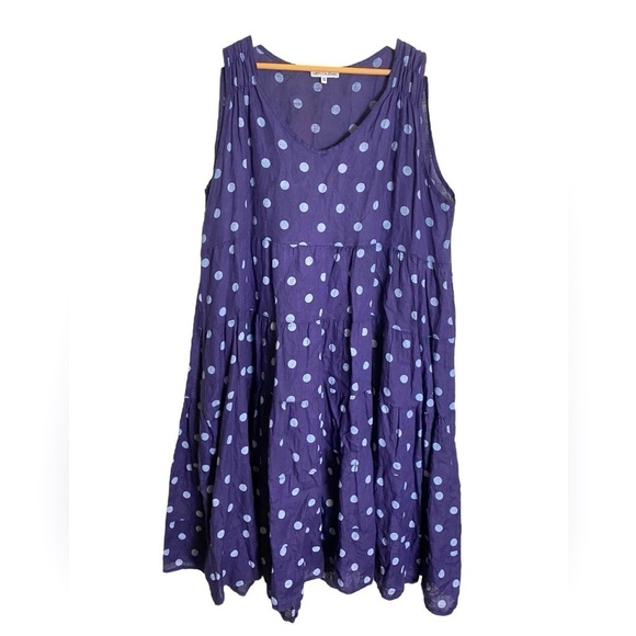 100% Lin Blanc Tiered Polka Dot Linen Dress
Lagenlook Beachy Coastal Blue 50 - Picture 1 of 4